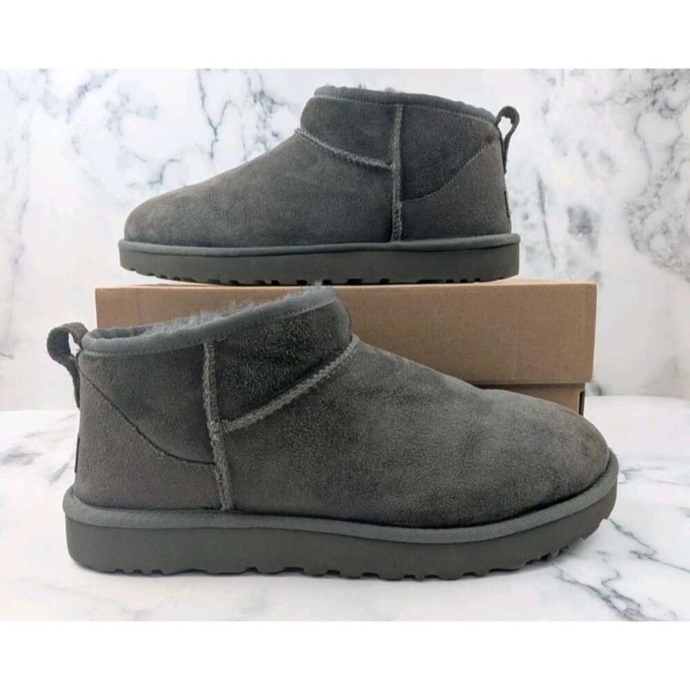 UGG Classic Ultra Mini Gray Suede Ankle Boots Booties Womens Size 12